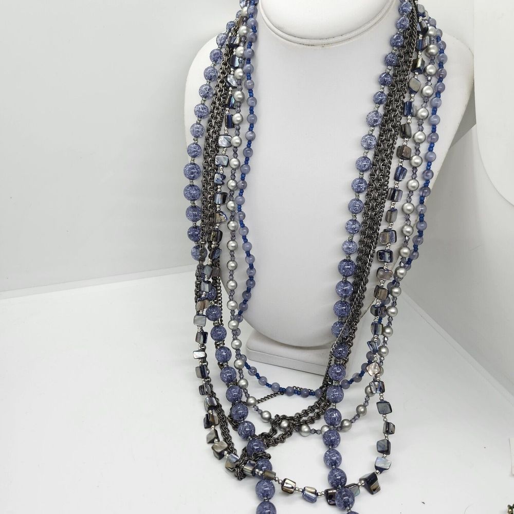 Chicos‎ Blue And Silver Tone Multistrand Necklace
